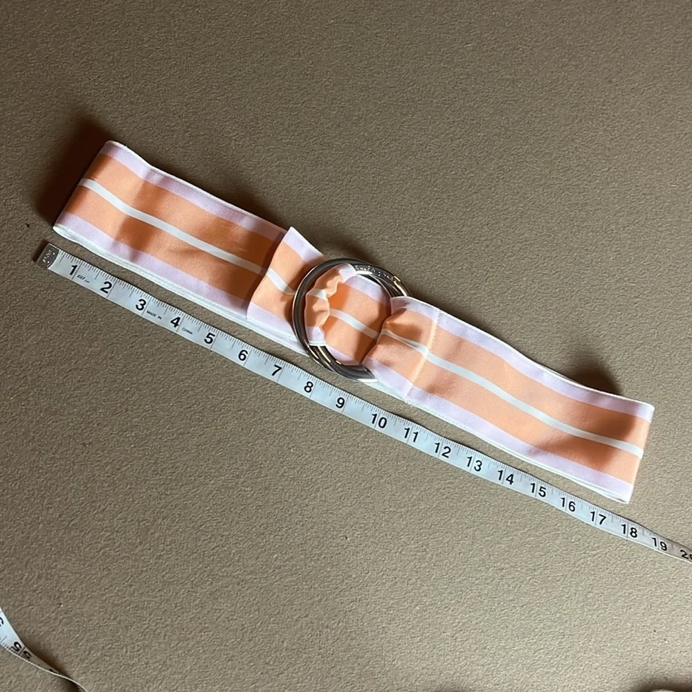 RALPH LAUREN 3” Wide Striped Ribbon Belt - Pastel Orange & Pink - XS to Med